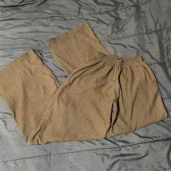 Zara Dark Gray Small Wide Leg Ribbed Pants - Picture 3 of 4